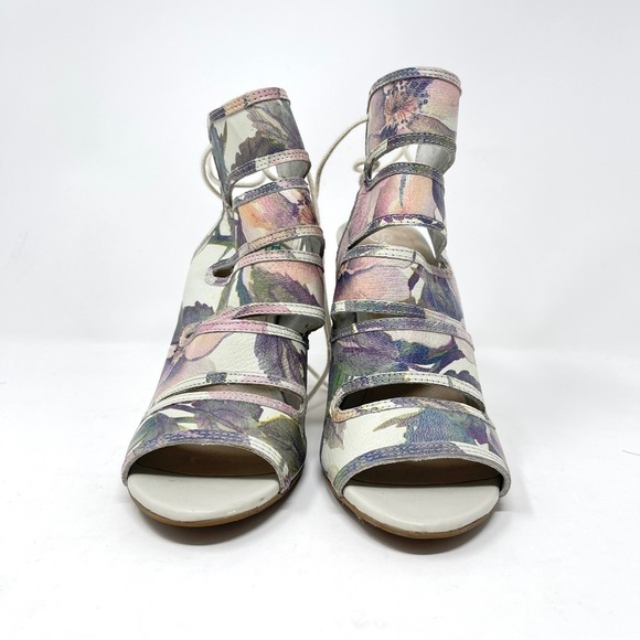 Seychelles Pastel Floral Tie Mary Jane Stacked Stiletto Heel Sandal - Picture 4 of 9